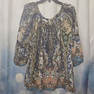 Soft Surroundings Elegant Paisley Blouse - Blue, Brown, Green
